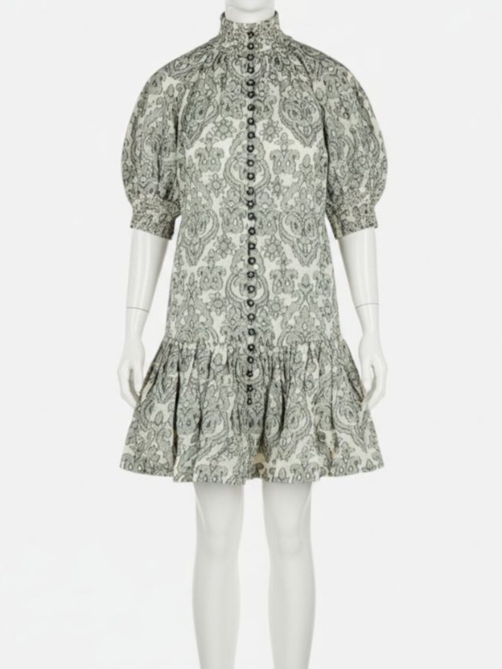Zimmermann Women's Gray Wylie Lantern Cotton Mini Dress Size US 4 / AU 0